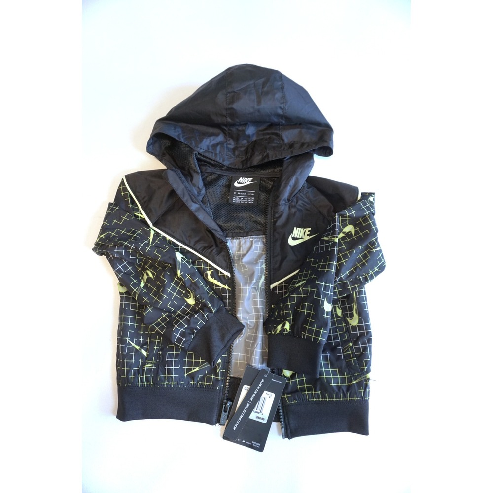 Nike Boys Glow In The Dark Windbreaker Jacket Black Neon 78H528-023 2T